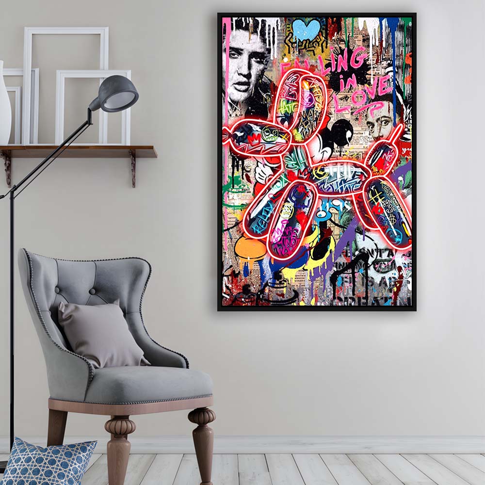 Graffiti Balloon Dog, Colorful Graffiti Painting Art, Framed Canvas Print, Floating Frame, Luxury Wall Art Decor