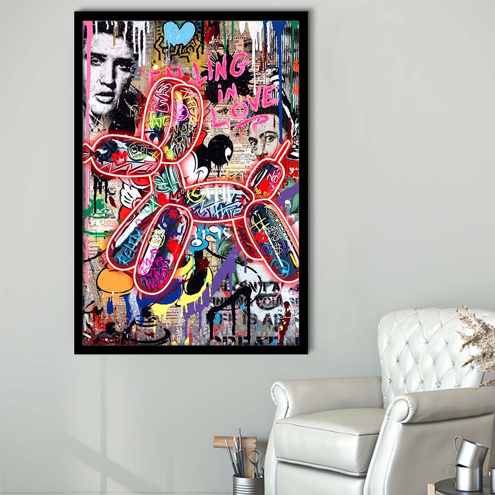 Graffiti Balloon Dog, Colorful Graffiti Painting Art, Framed Art Print, Picture Framed Wall Art Decor
