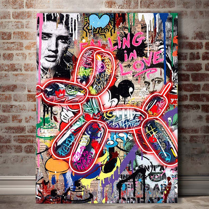 Graffiti Balloon Dog, Colorful Graffiti Painting Art, Canvas Print, Luxury Wall Art Decor, Modern Art