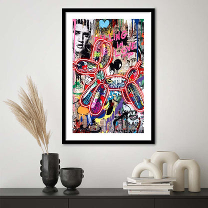 Graffiti Balloon Dog, Colorful Graffiti Painting Art, Framed Art Print, Luxury Pictures Framed, White Border