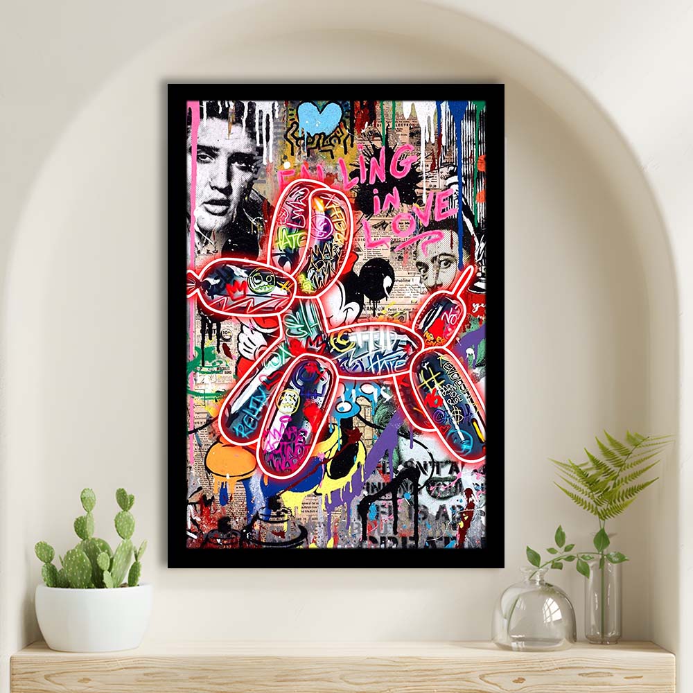 Graffiti Balloon Dog, Colorful Graffiti Painting Art, Framed Art Print, Picture Framed Wall Art Decor