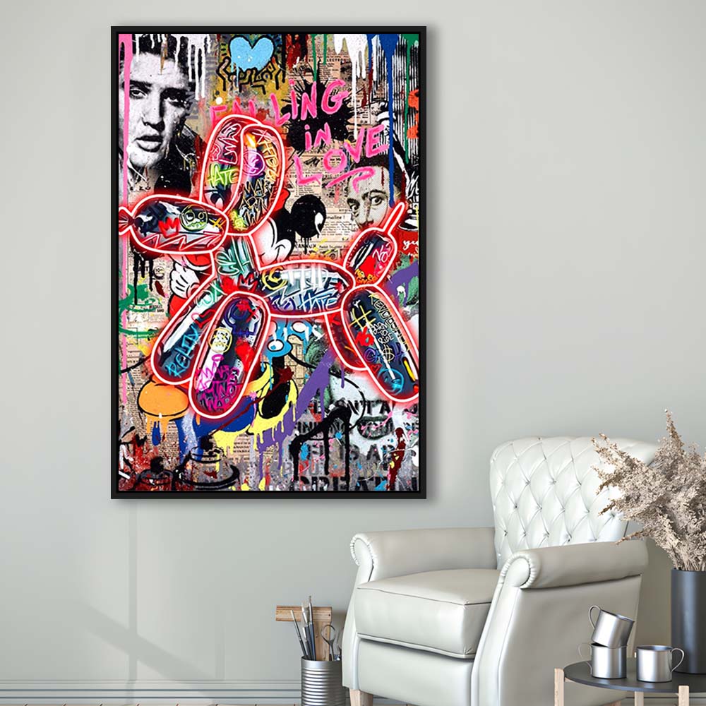 Graffiti Balloon Dog, Colorful Graffiti Painting Art, Framed Canvas Print, Floating Frame, Luxury Wall Art Decor