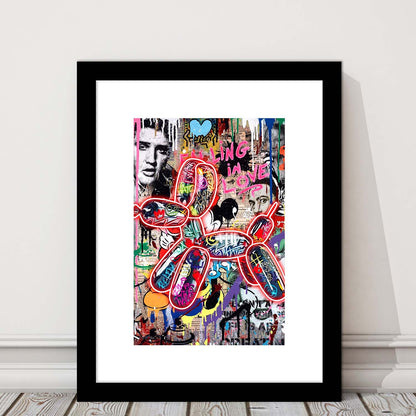 Graffiti Balloon Dog, Colorful Graffiti Painting Art, Framed Art Print, Luxury Pictures Framed, White Border