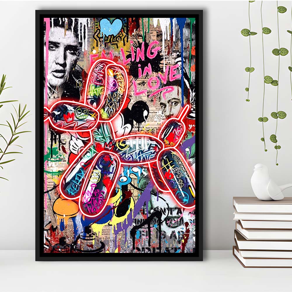 Graffiti Balloon Dog, Colorful Graffiti Painting Art, Framed Canvas Print, Floating Frame, Luxury Wall Art Decor