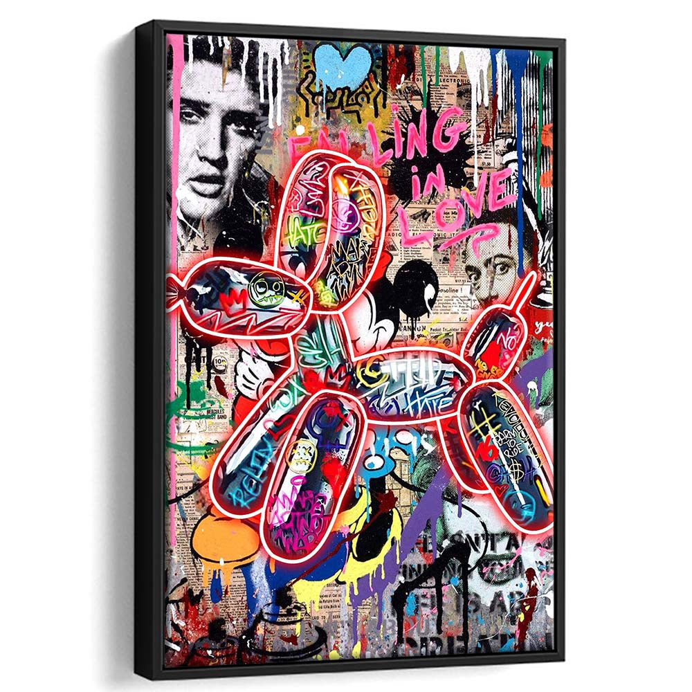 Graffiti Balloon Dog, Colorful Graffiti Painting Art, Framed Canvas Print, Floating Frame, Luxury Wall Art Decor