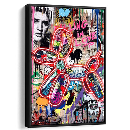 Graffiti Balloon Dog, Colorful Graffiti Painting Art, Framed Canvas Print, Floating Frame, Luxury Wall Art Decor
