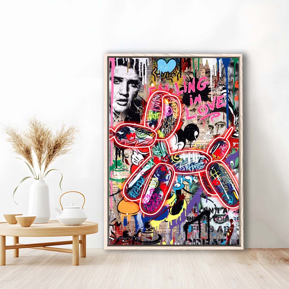 Graffiti Balloon Dog, Colorful Graffiti Painting Art, Framed Canvas Print, Floating Frame, Luxury Wall Art Decor