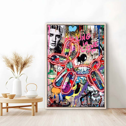 Graffiti Balloon Dog, Colorful Graffiti Painting Art, Framed Canvas Print, Floating Frame, Luxury Wall Art Decor