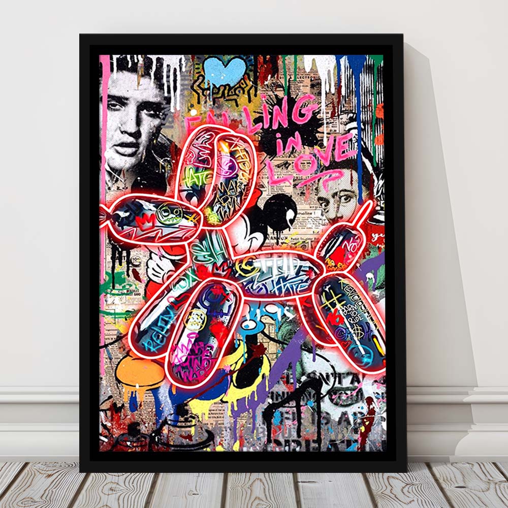 Graffiti Balloon Dog, Colorful Graffiti Painting Art, Framed Canvas Print, Floating Frame, Luxury Wall Art Decor