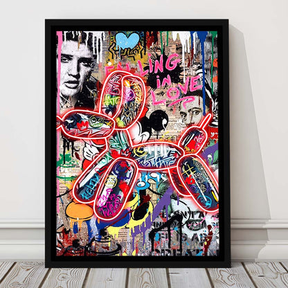 Graffiti Balloon Dog, Colorful Graffiti Painting Art, Framed Canvas Print, Floating Frame, Luxury Wall Art Decor