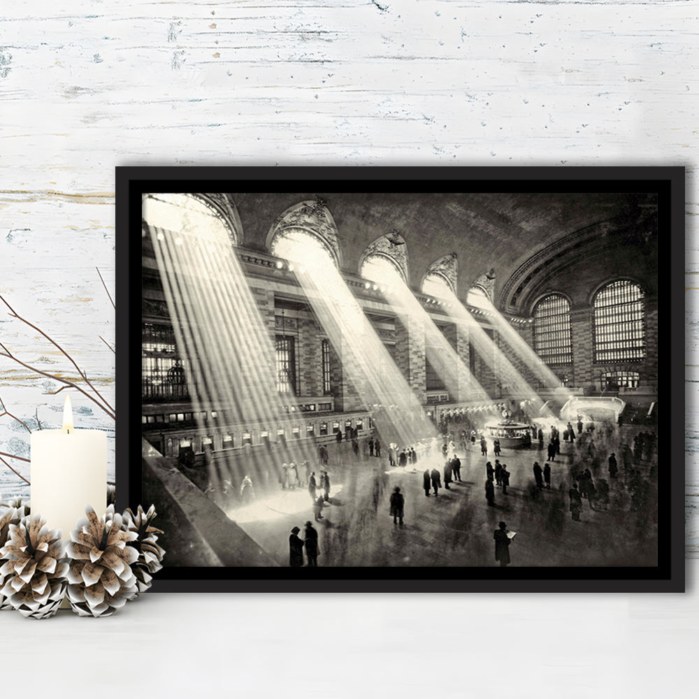 Grand Central Terminal New York 1930 Large Stretched Canvas, Framed Cavas Print, Floating Frame