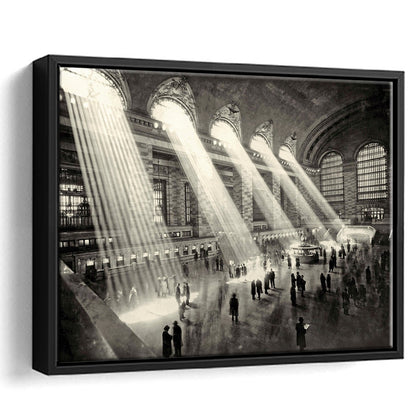 Grand Central Terminal New York 1930 Large Stretched Canvas, Framed Cavas Print, Floating Frame