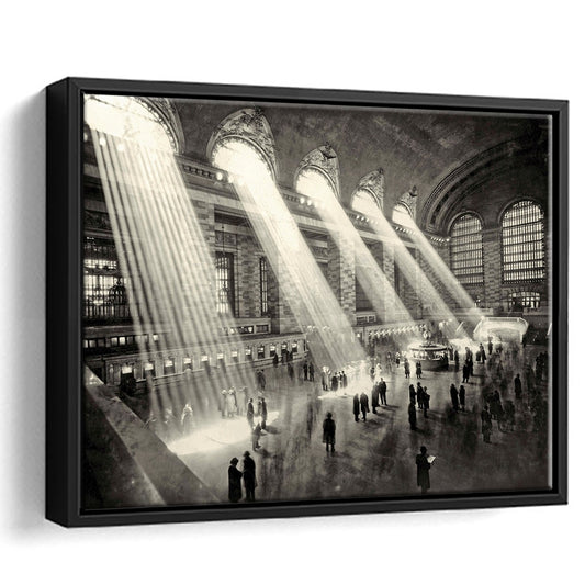 Grand Central Terminal New York 1930 Large Stretched Canvas, Framed Cavas Print, Floating Frame