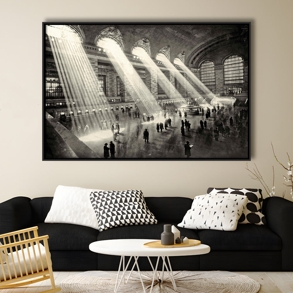 Grand Central Terminal New York 1930 Large Stretched Canvas, Framed Cavas Print, Floating Frame