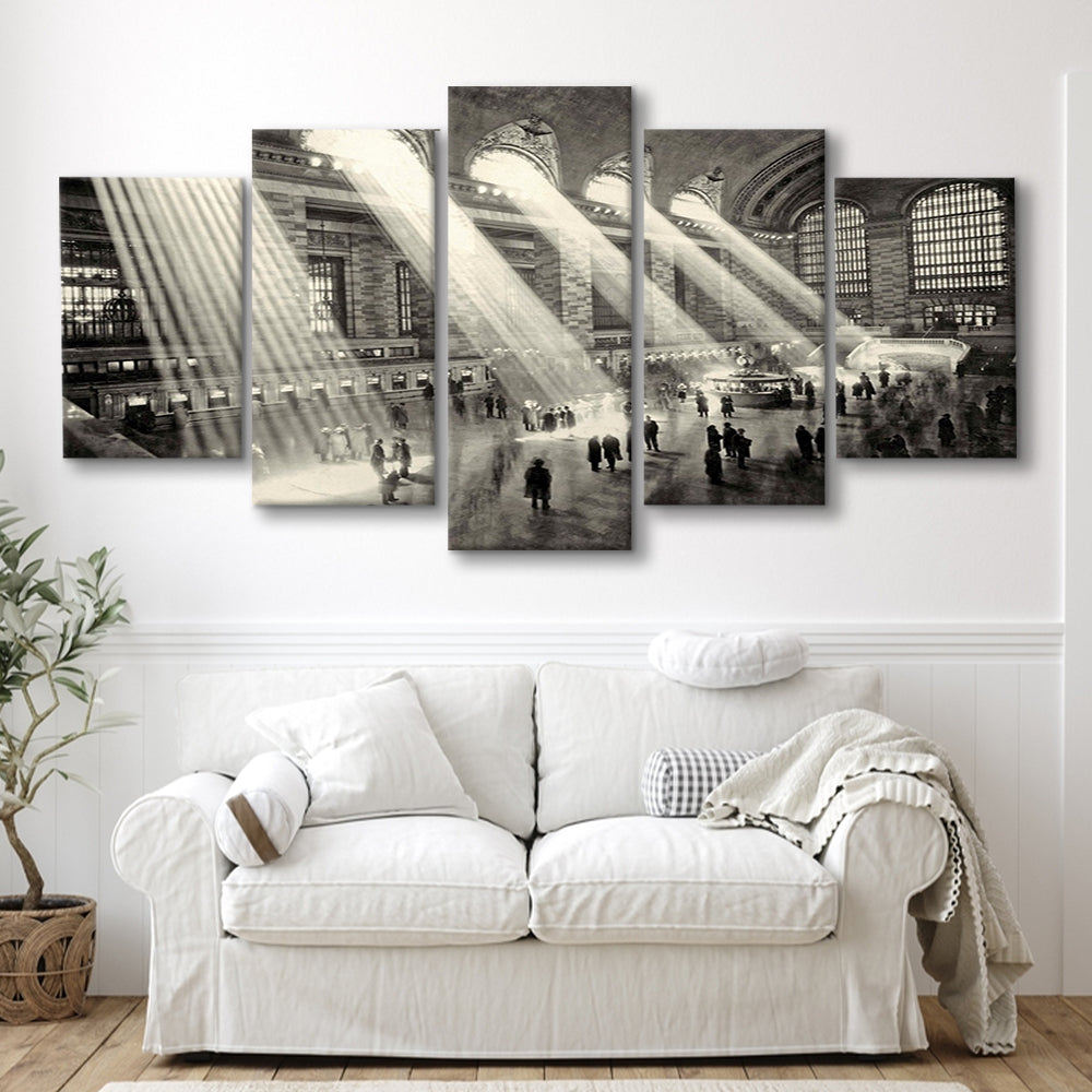 Grand Central Terminal New York 1930 Large Stretched Canvas, 5 Piece Large Cavas Print Wall Art