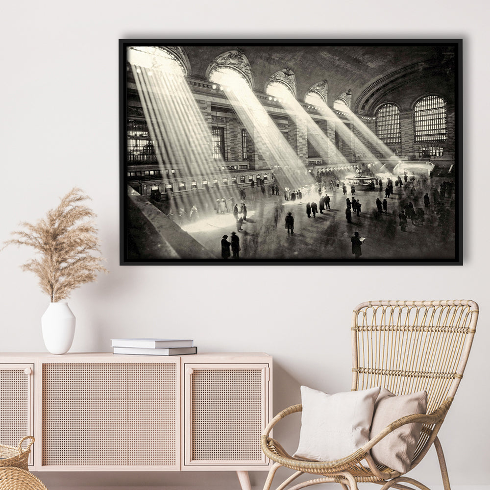 Grand Central Terminal New York 1930 Large Stretched Canvas, Framed Cavas Print, Floating Frame