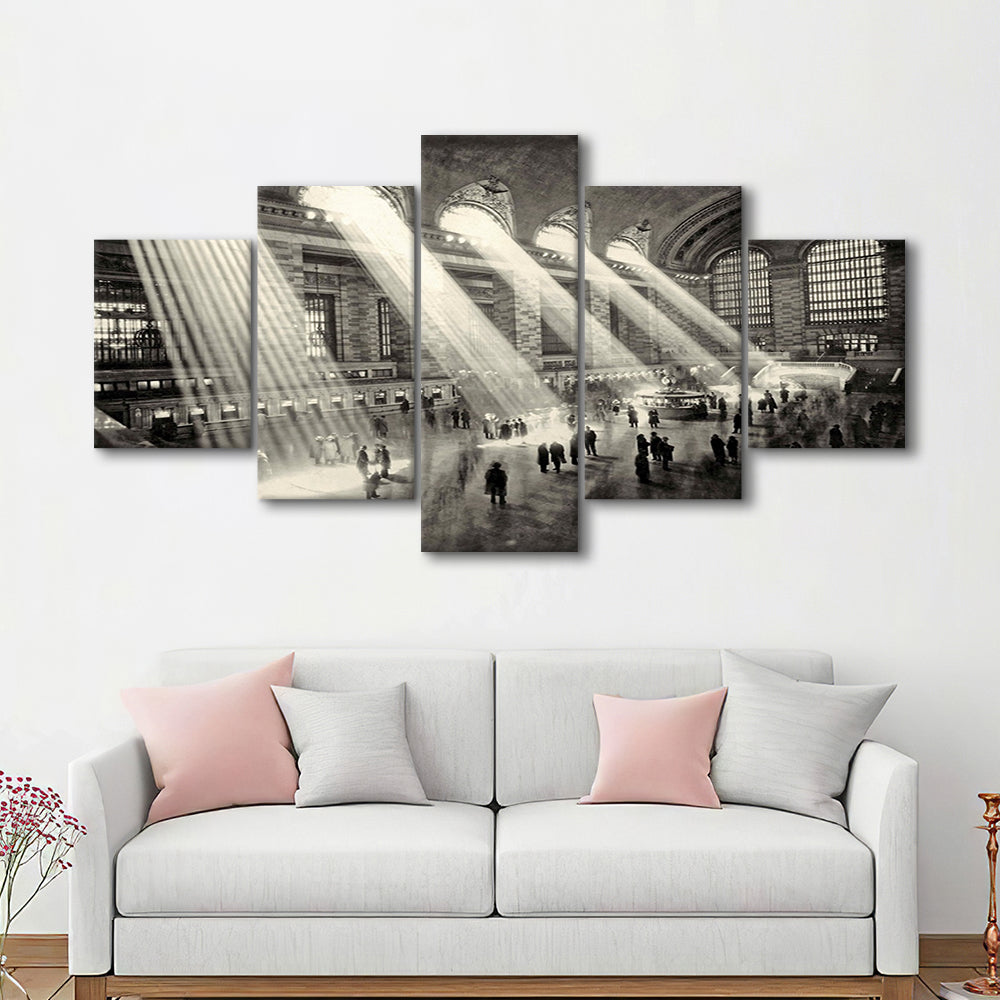 Grand Central Terminal New York 1930 Large Stretched Canvas, 5 Piece Large Cavas Print Wall Art