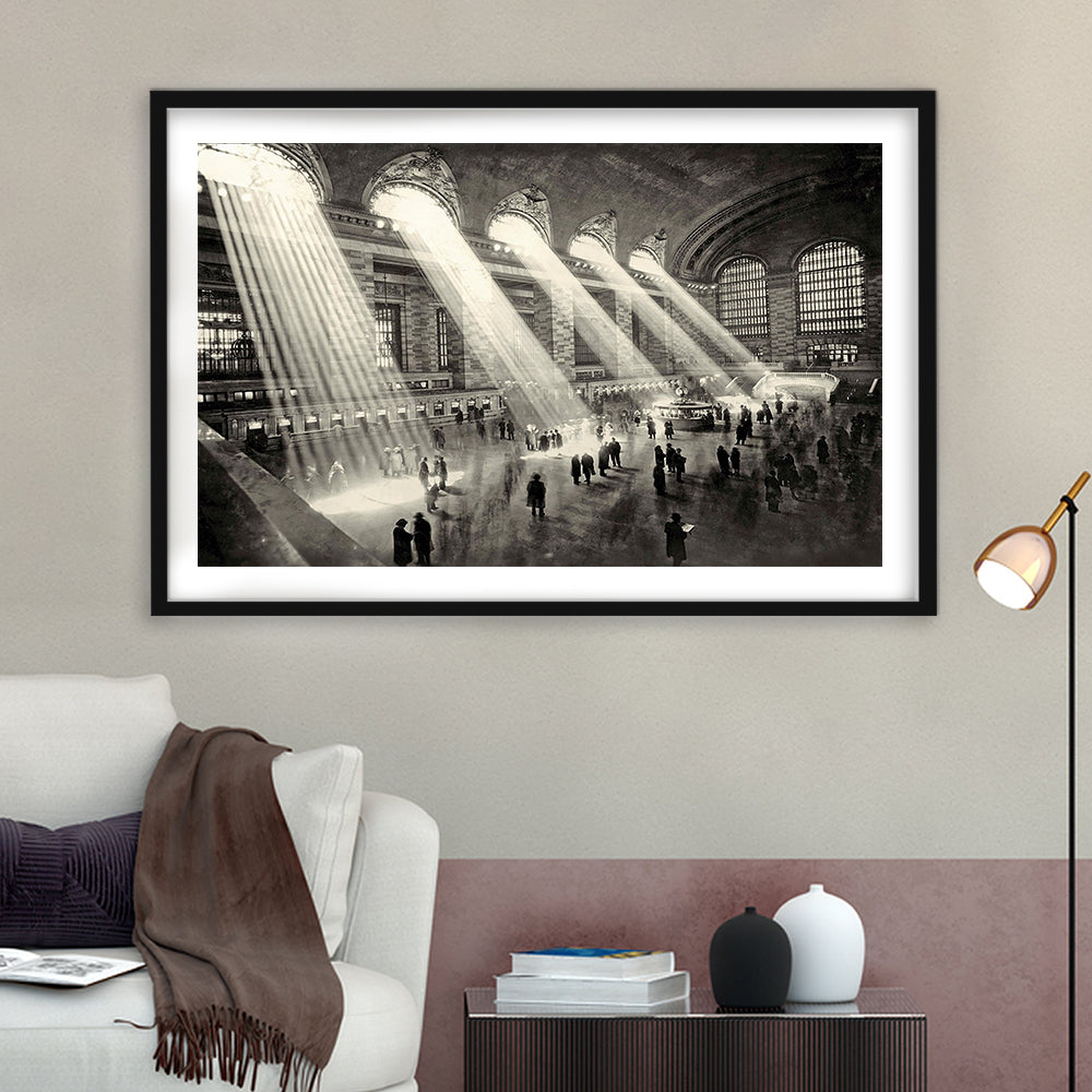 Grand Central Terminal New York 1930 Large Stretched, Framed Art Print White Border