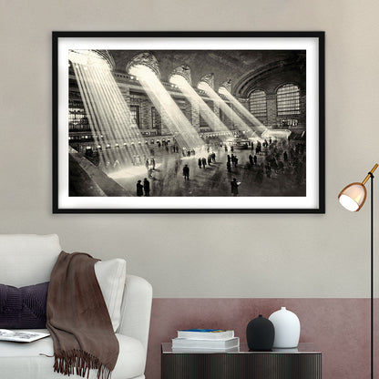 Grand Central Terminal New York 1930 Large Stretched, Framed Art Print White Border
