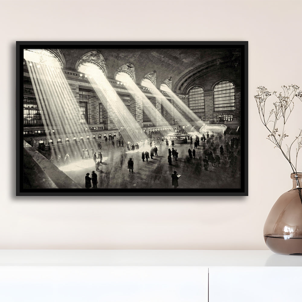 Grand Central Terminal New York 1930 Large Stretched Canvas, Framed Cavas Print, Floating Frame