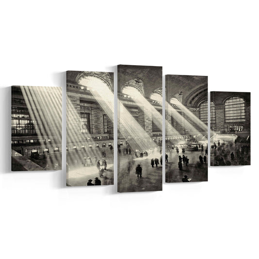 Grand Central Terminal New York 1930 Large Stretched Canvas, 5 Piece Large Cavas Print Wall Art