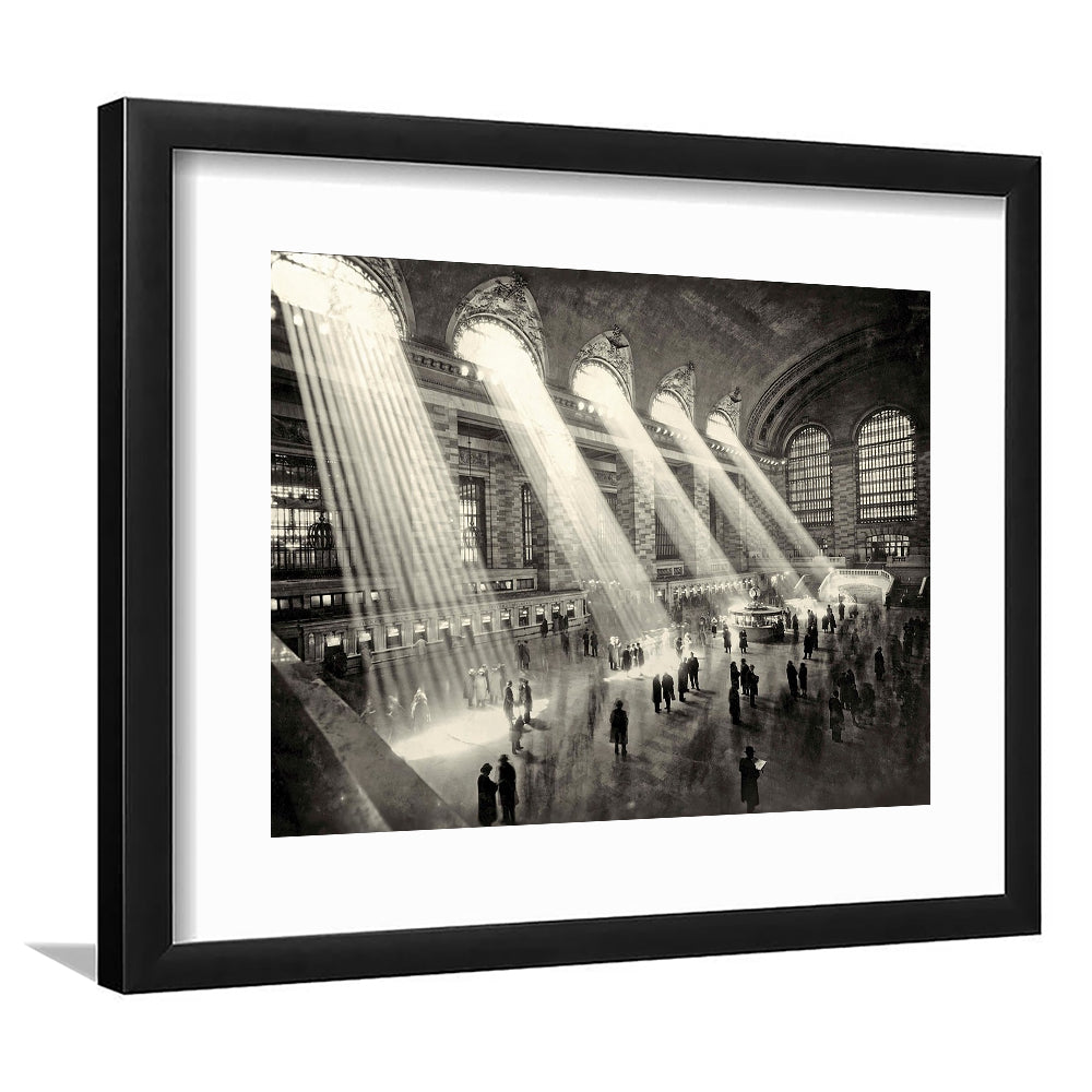 Grand Central Terminal New York 1930 Large Stretched, Framed Art Print White Border