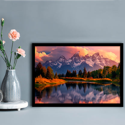 Grand Teton National Park, Office Wyoming Rocky Mountains Landscape Painting, Framed Art Print Wall Decor, Picture Framed