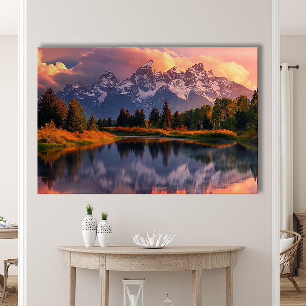 Grand Teton National Park, Office Wyoming Rocky Mountains Landscape Painting, Canvas Print Wall Art, Wall Decor, Painting Canvas