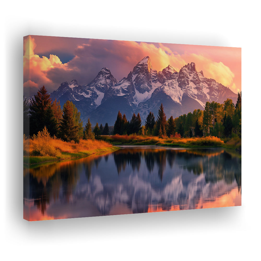 Grand Teton National Park, Office Wyoming Rocky Mountains Landscape Painting, Canvas Print Wall Art, Wall Decor, Painting Canvas