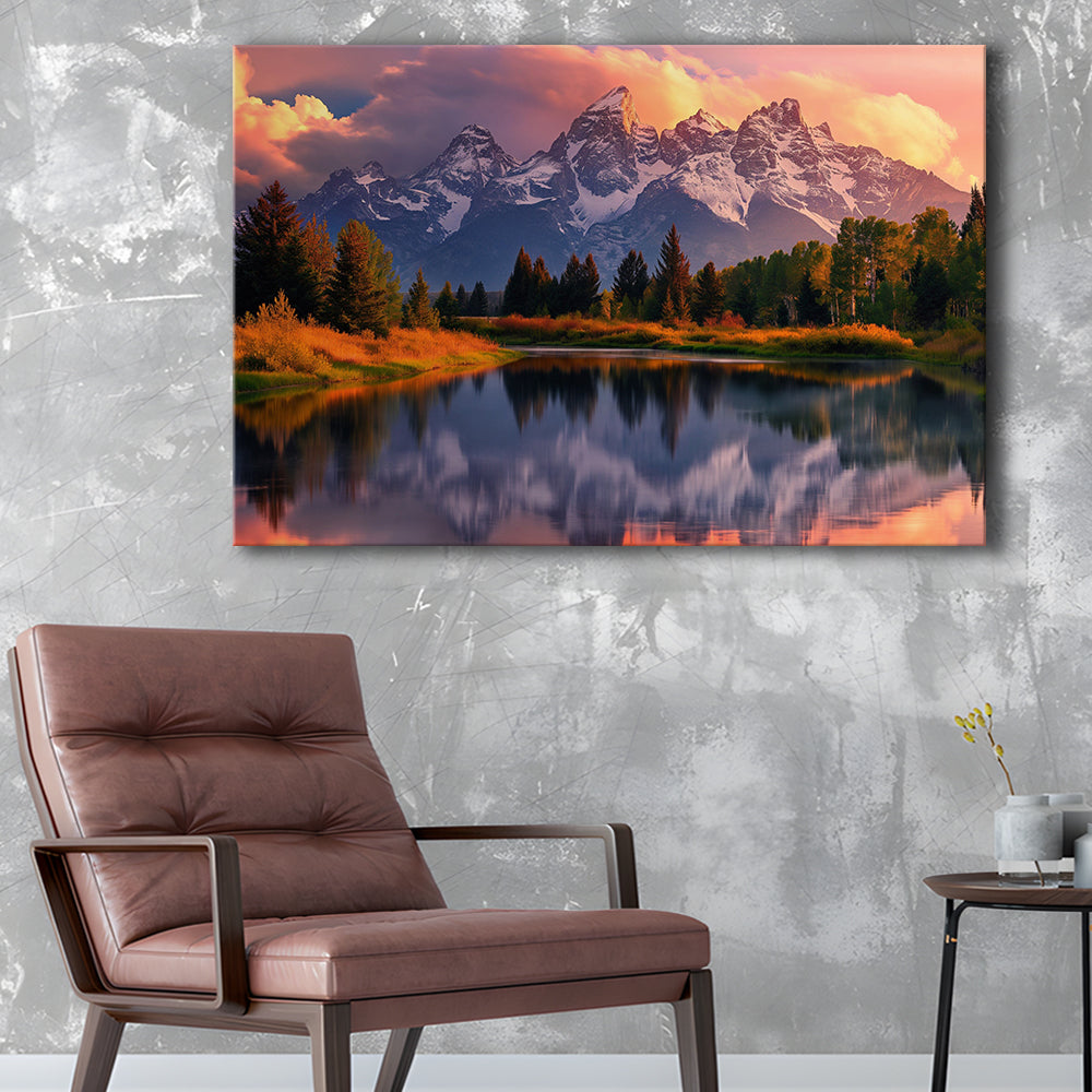 Grand Teton National Park, Office Wyoming Rocky Mountains Landscape Painting, Canvas Print Wall Art, Wall Decor, Painting Canvas