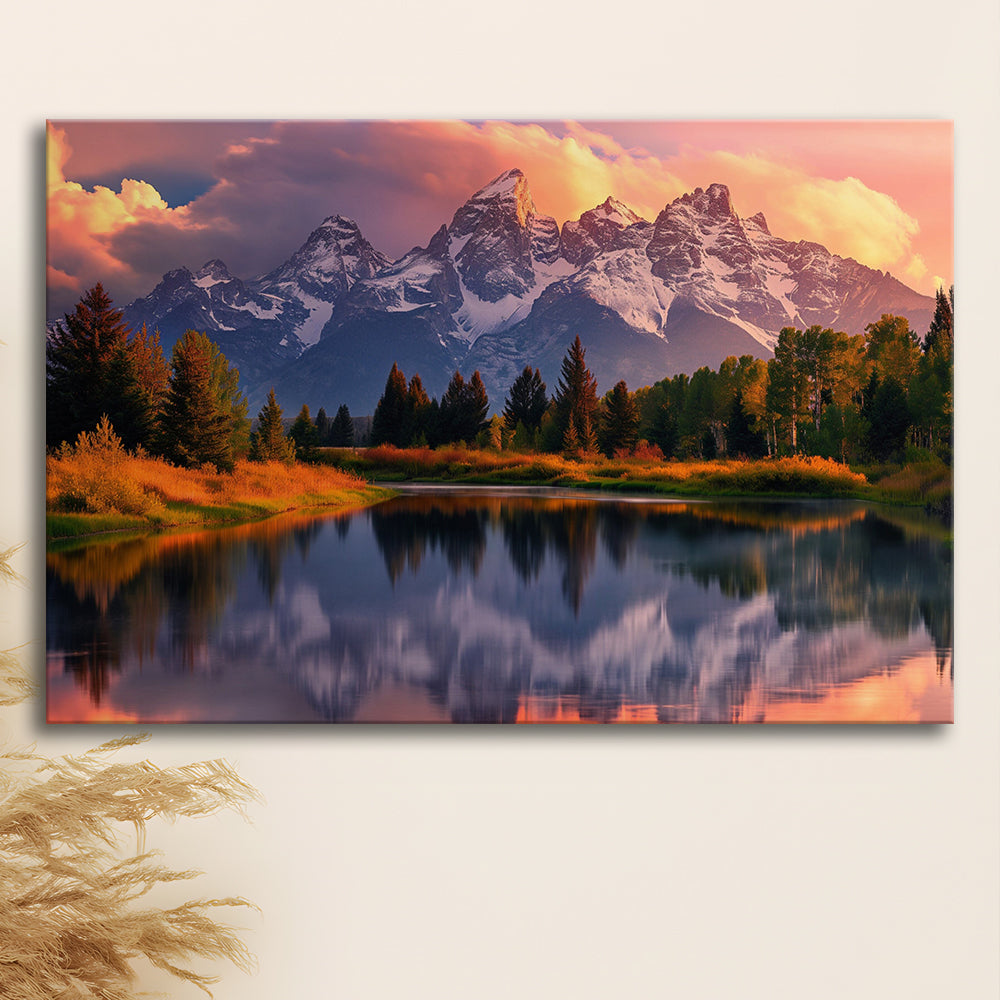 Grand Teton National Park, Office Wyoming Rocky Mountains Landscape Painting, Canvas Print Wall Art, Wall Decor, Painting Canvas