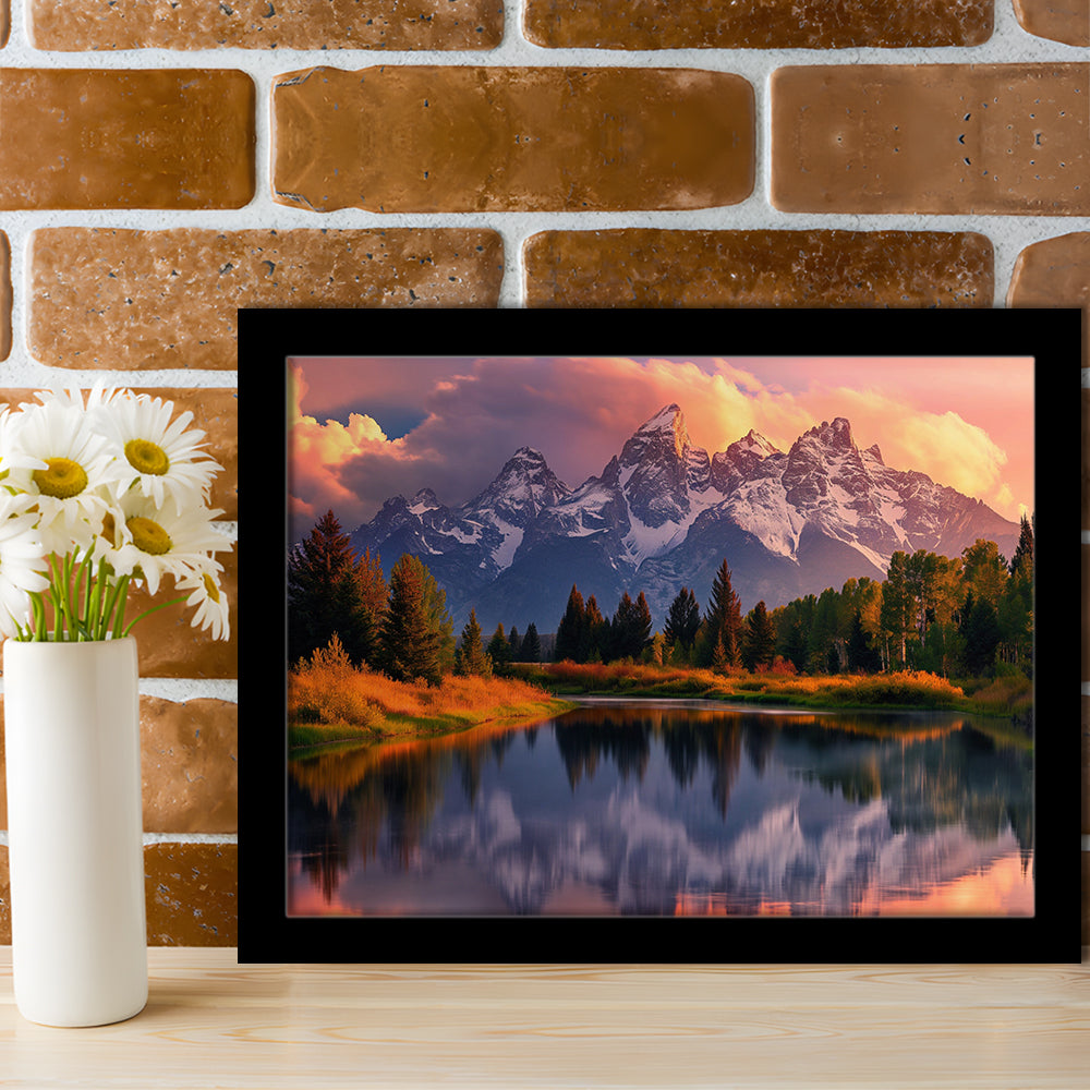 Grand Teton National Park, Office Wyoming Rocky Mountains Landscape Painting, Framed Art Print Wall Decor, Picture Framed