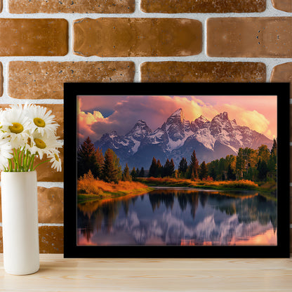 Grand Teton National Park, Office Wyoming Rocky Mountains Landscape Painting, Framed Art Print Wall Decor, Picture Framed
