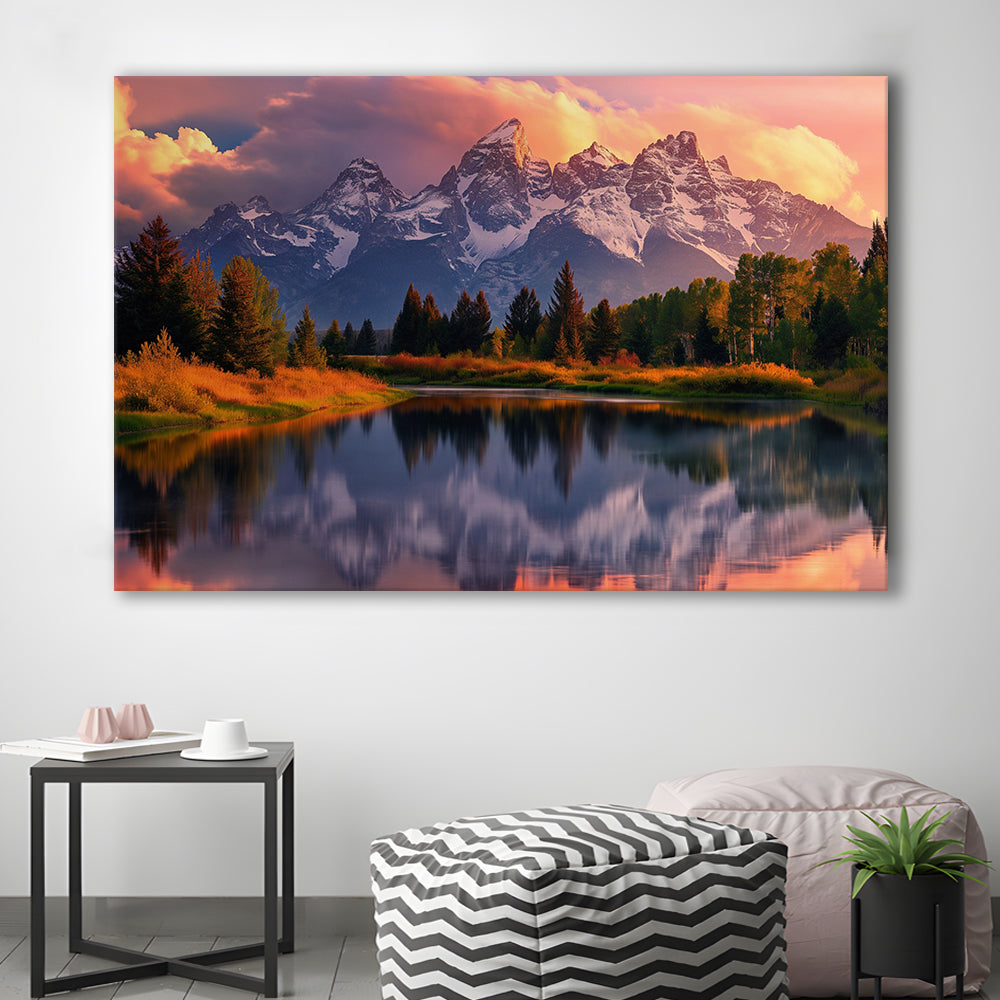 Grand Teton National Park, Office Wyoming Rocky Mountains Landscape Painting, Canvas Print Wall Art, Wall Decor, Painting Canvas