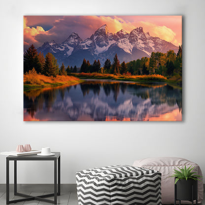 Grand Teton National Park, Office Wyoming Rocky Mountains Landscape Painting, Canvas Print Wall Art, Wall Decor, Painting Canvas