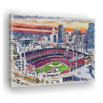 Great American Ball Park, Cincinnati Watercolor, Sport Art, Gifts for him, Canvas Print Wall Art