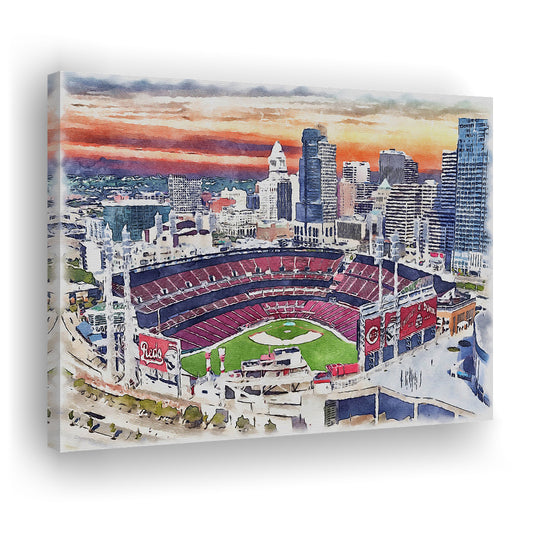Great American Ball Park, Cincinnati Watercolor, Sport Art, Gifts for him, Canvas Print Wall Art
