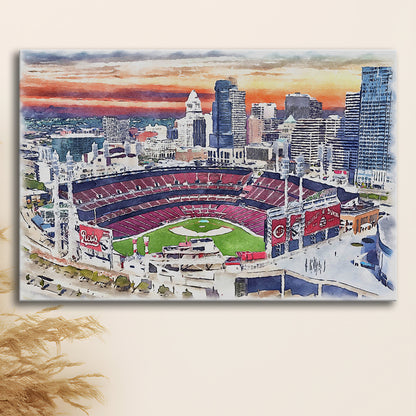 Great American Ball Park, Cincinnati Watercolor, Sport Art, Gifts for him, Canvas Print Wall Art