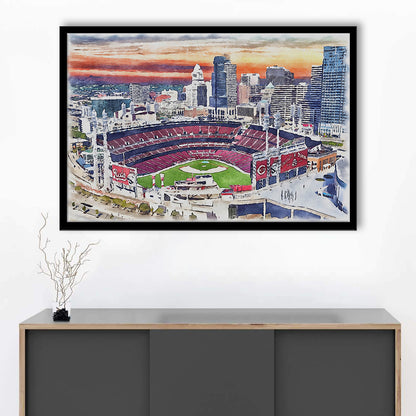 Great American Ball Park, Cincinnati Watercolor, Sport Gift Art, Framed Art Print Wall Decor