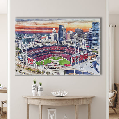 Great American Ball Park, Cincinnati Watercolor, Sport Art, Gifts for him, Canvas Print Wall Art