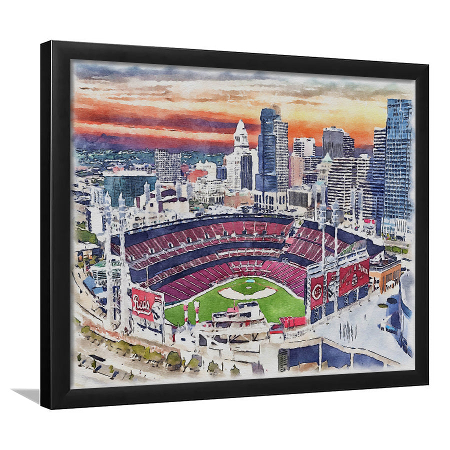 Great American Ball Park, Cincinnati Watercolor, Sport Gift Art, Framed Art Print Wall Decor