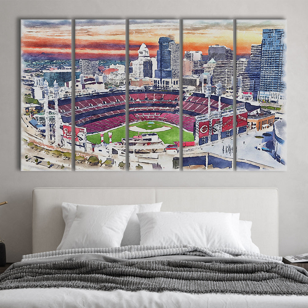 Great American Ball Park, Cincinnati Watercolor, Sport Art, Extra Large Canvas Print Wall Art