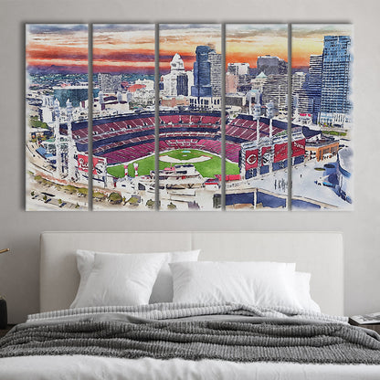 Great American Ball Park, Cincinnati Watercolor, Sport Art, Extra Large Canvas Print Wall Art
