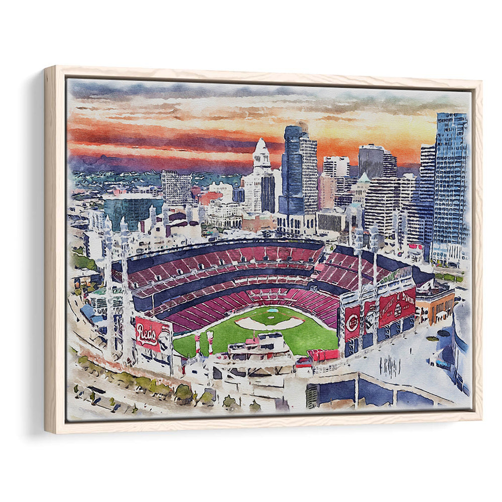 Great American Ball Park, Cincinnati Watercolor, Sport Gift Art, Framed Canvas Print Wall Art