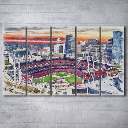 Great American Ball Park, Cincinnati Watercolor, Sport Art, Extra Large Canvas Print Wall Art