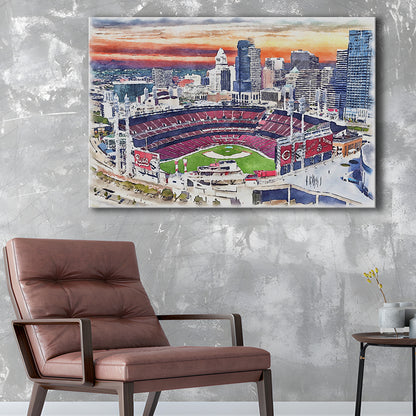 Great American Ball Park, Cincinnati Watercolor, Sport Art, Gifts for him, Canvas Print Wall Art