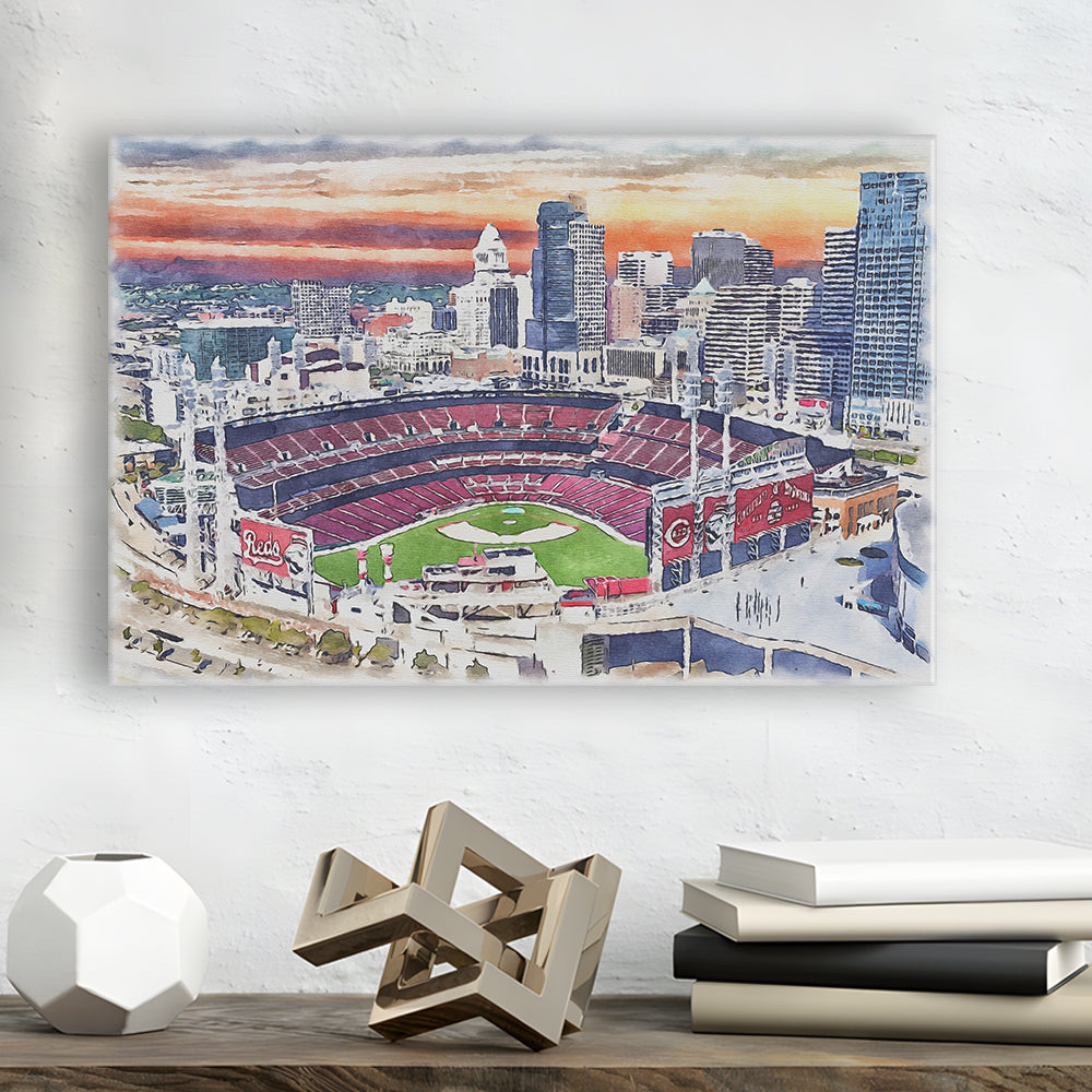 Great American Ball Park, Cincinnati Watercolor, Sport Art, Gifts for him, Canvas Print Wall Art