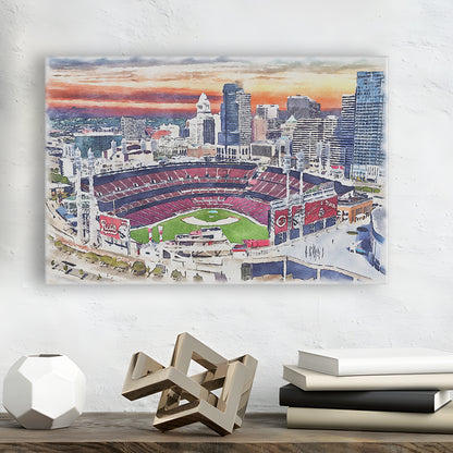 Great American Ball Park, Cincinnati Watercolor, Sport Art, Gifts for him, Canvas Print Wall Art