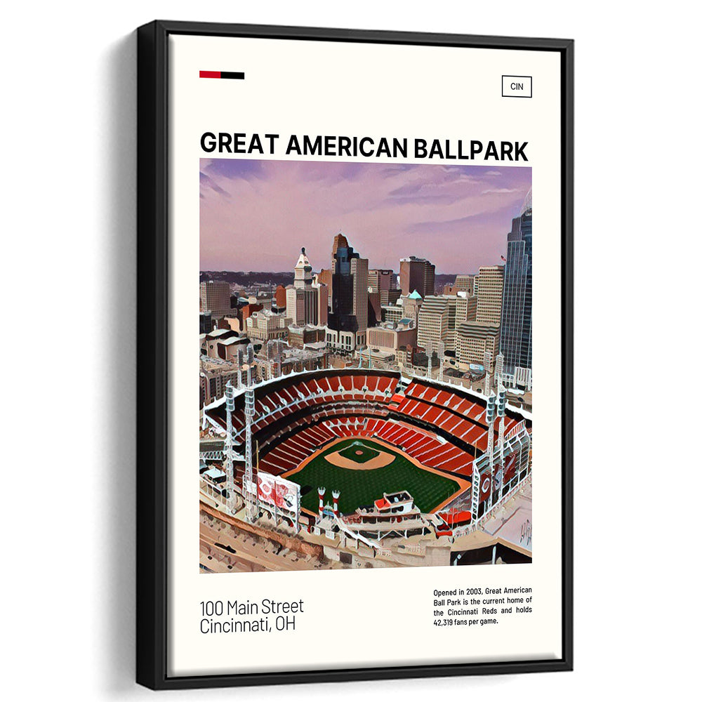 Great American Ball Park Print, Cincinnati Reds Stadium Canvas Art, Man Cave Gift, Floating Framed Canvas Print Wall Art