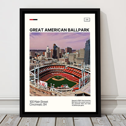 Great American Ball Park Print, Cincinnati Reds Stadium Canvas Art, Man Cave Gift, Floating Framed Canvas Print Wall Art